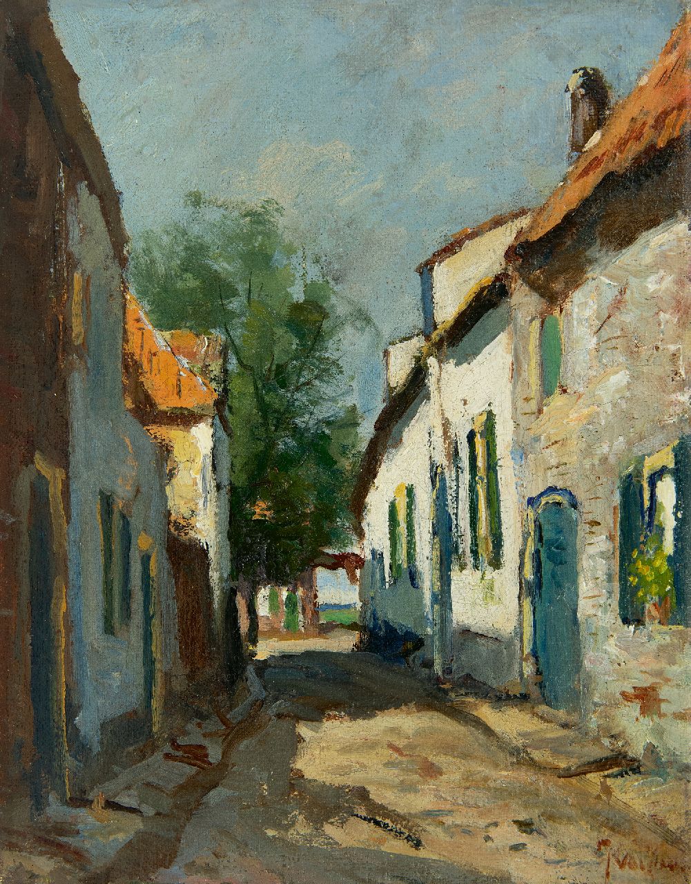 Vuuren J. van | Jan van Vuuren, Dorpsstraatje, olieverf op doek 25,5 x 20,1 cm, gesigneerd rechtsonder Vuuren J. van | Jan van Vuuren, Dorpsstraatje, olieverf op doek 25,5 x 20,1 cm, gesigneerd rechtsonder