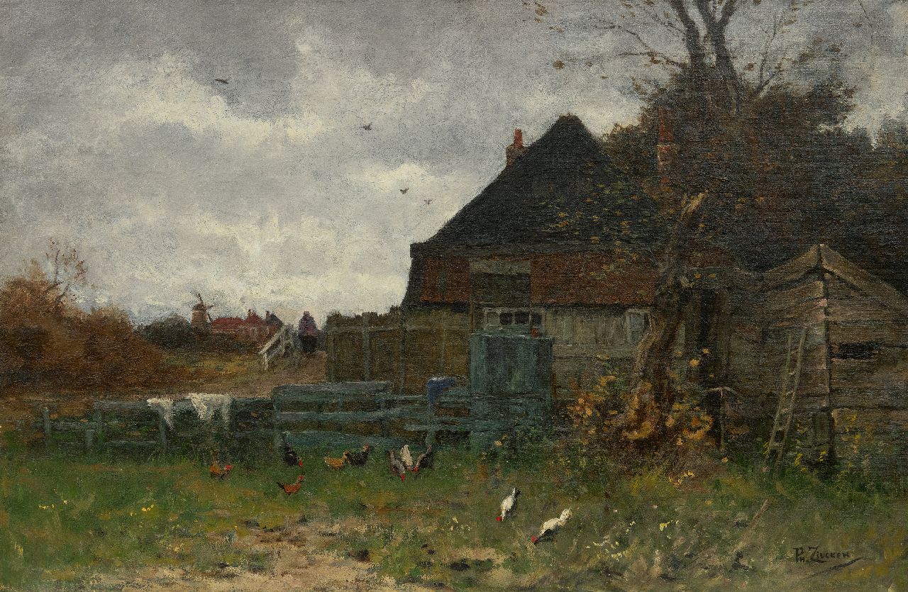 Zilcken C.L.P.  | Charles Louis Philippe 'Philip' Zilcken | Schilderijen te koop aangeboden | Boerenerf in de herfst, olieverf op doek 60,2 x 91,3 cm, gesigneerd rechtsonder en zonder lijst