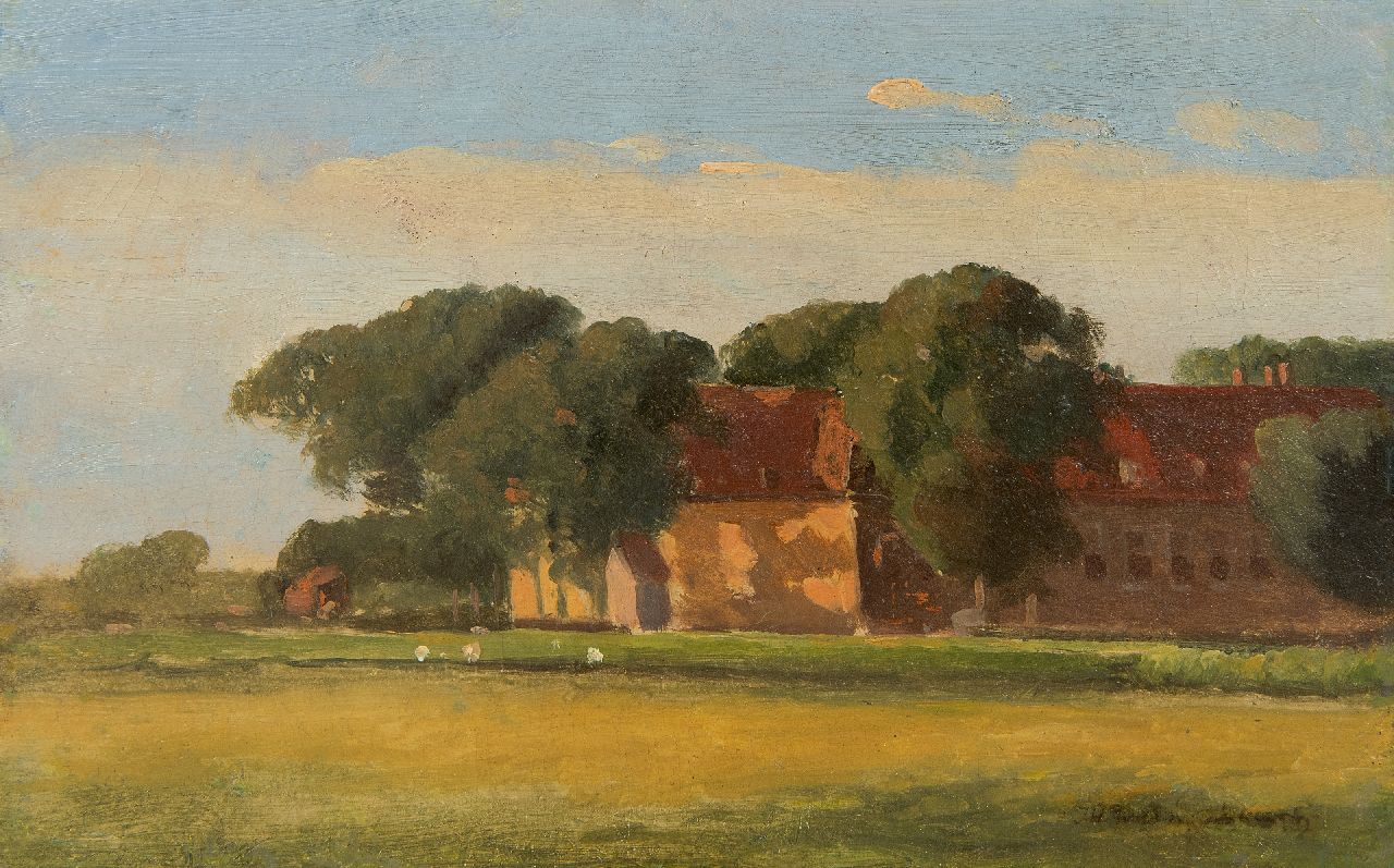 Weissenbruch H.J. | Hendrik Johannes 'J.H.' Weissenbruch, Landschap met boerderij - schets, olieverf op schildersboard 17,9 x 28,3 cm, gesigneerd rechtsonder Weissenbruch H.J. | Hendrik Johannes 'J.H.' Weissenbruch, Landschap met boerderij - schets, olieverf op schildersboard 17,9 x 28,3 cm, gesigneerd rechtsonder