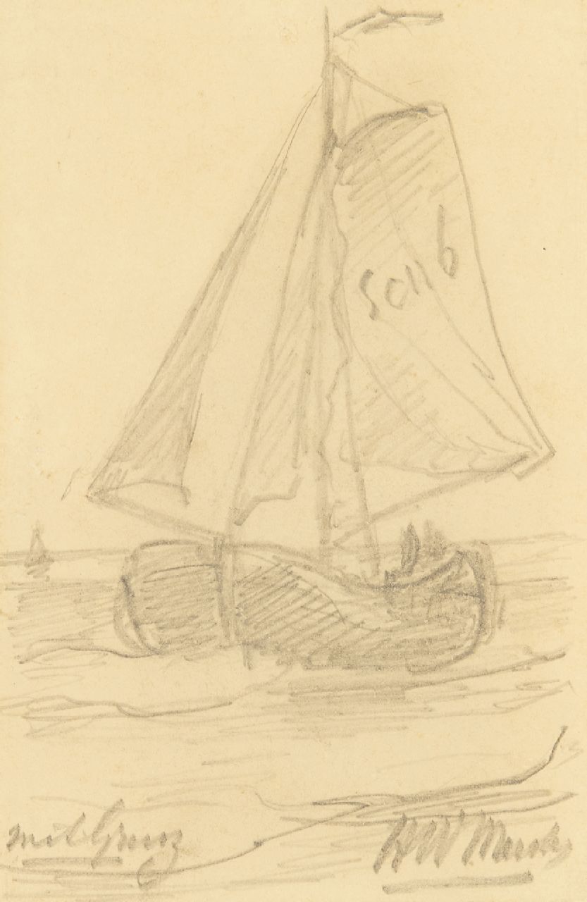Mesdag H.W. | Hendrik Willem Mesdag, Terugkerende 'Scheveningen 6', grafiet op papier 14,0 x 9,0 cm, gesigneerd rechtsonder Mesdag H.W. | Hendrik Willem Mesdag, Terugkerende 'Scheveningen 6', grafiet op papier 14,0 x 9,0 cm, gesigneerd rechtsonder