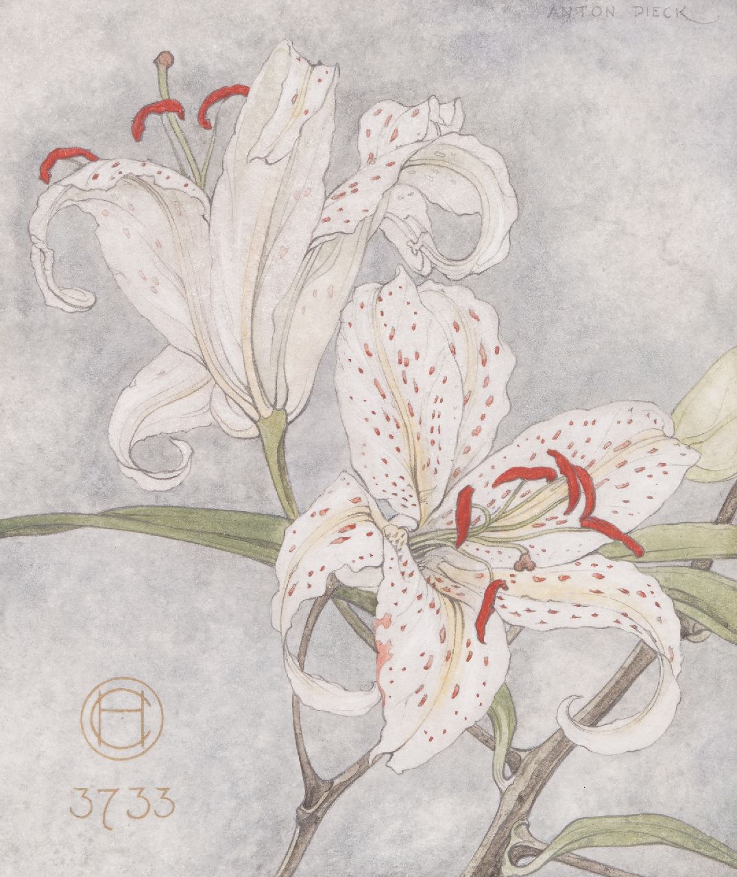Pieck A.F.  | 'Anton' Franciscus Pieck, Tijgerlelies, aquarel op papier 22,8 x 19,0 cm, gesigneerd rechtsboven