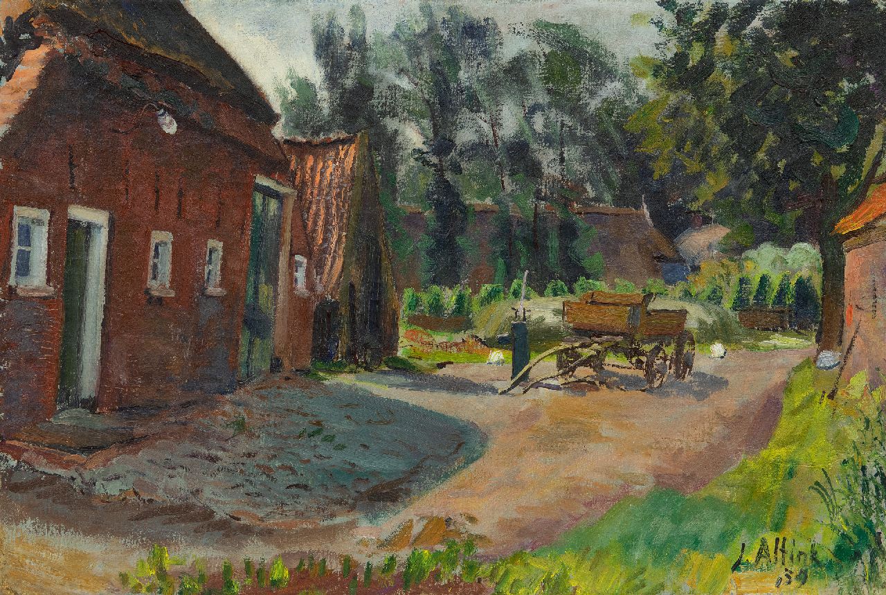 Altink J. | Jan Altink, Boerenerf met kar, olieverf op doek 44,4 x 66,1 cm, gesigneerd rechtsonder en gedateerd '39 Altink J. | Jan Altink, Boerenerf met kar, olieverf op doek 44,4 x 66,1 cm, gesigneerd rechtsonder en gedateerd '39