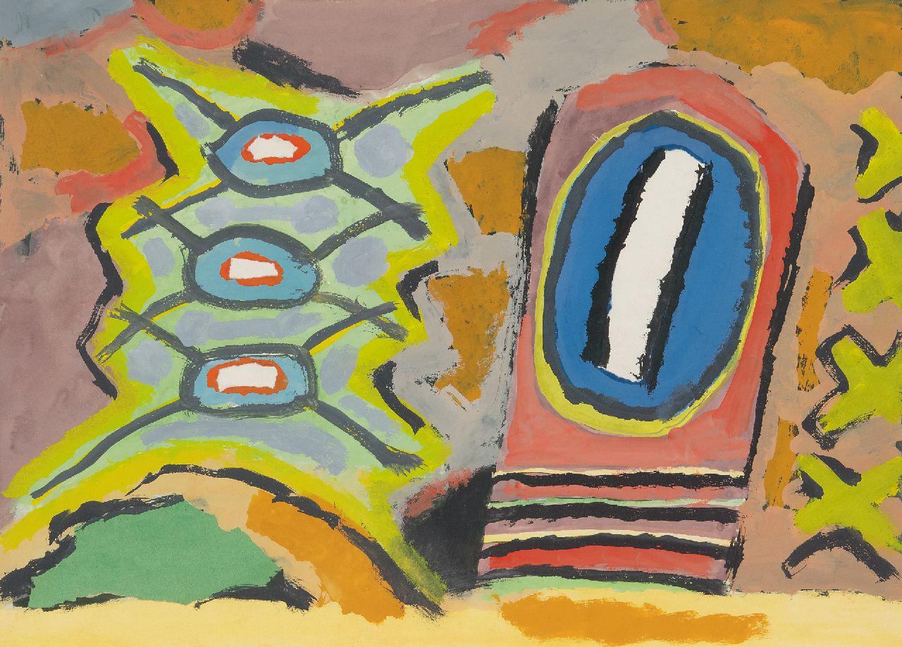 Ouborg P.  | Pieter 'Piet' Ouborg |  te koop aangeboden | Zonder titel, gouache en collage op papier 36,2 x 50,7 cm, te dateren ca. 1946-1948