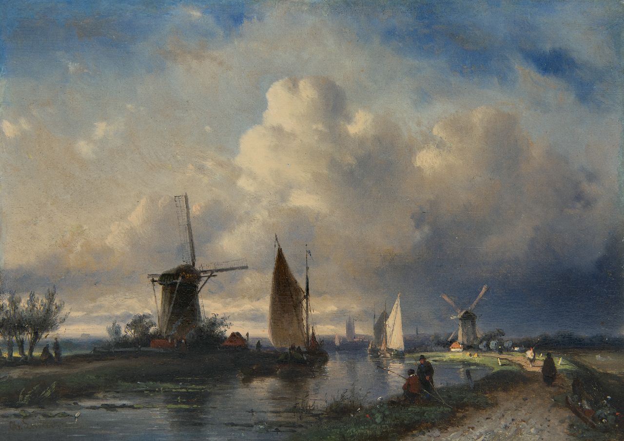 Leickert C.H.J.  | 'Charles' Henri Joseph Leickert | Schilderijen te koop aangeboden | Langs de rivier, olieverf op paneel 17,9 x 24,8 cm, gesigneerd linksonder