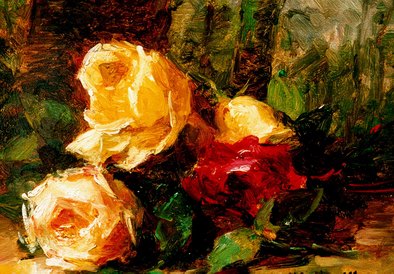 Bellis J.L.  | Josse-Lambert 'Hubert' Bellis, Rozen op de bosgrond, olieverf op paneel 18,8 x 24,4 cm, gesigneerd rechtsonder