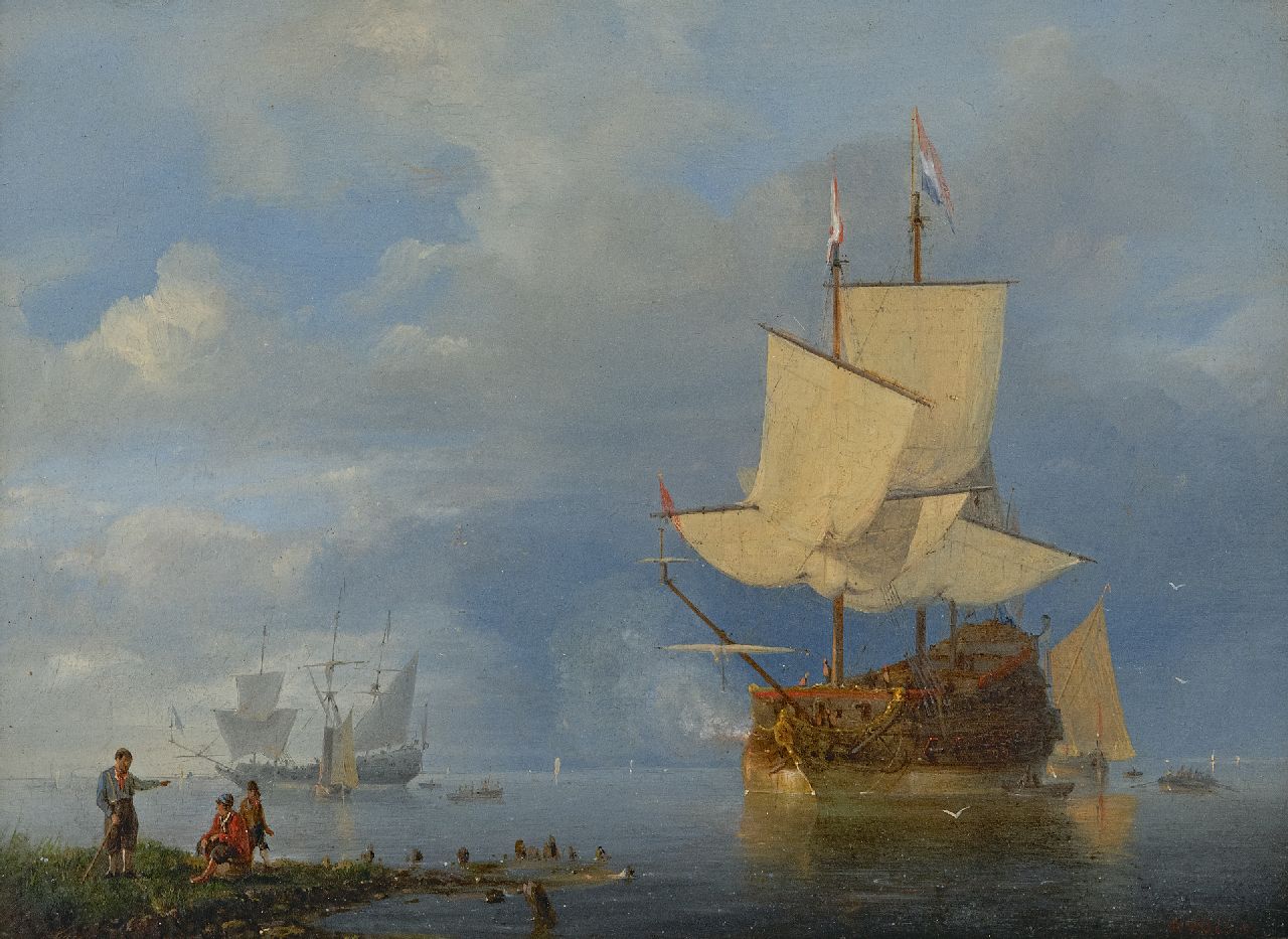 Waldorp A. | Antonie Waldorp, Het saluutschot, olieverf op paneel 21,1 x 28,5 cm, gesigneerd rechtsonder Waldorp A. | Antonie Waldorp, Het saluutschot, olieverf op paneel 21,1 x 28,5 cm, gesigneerd rechtsonder