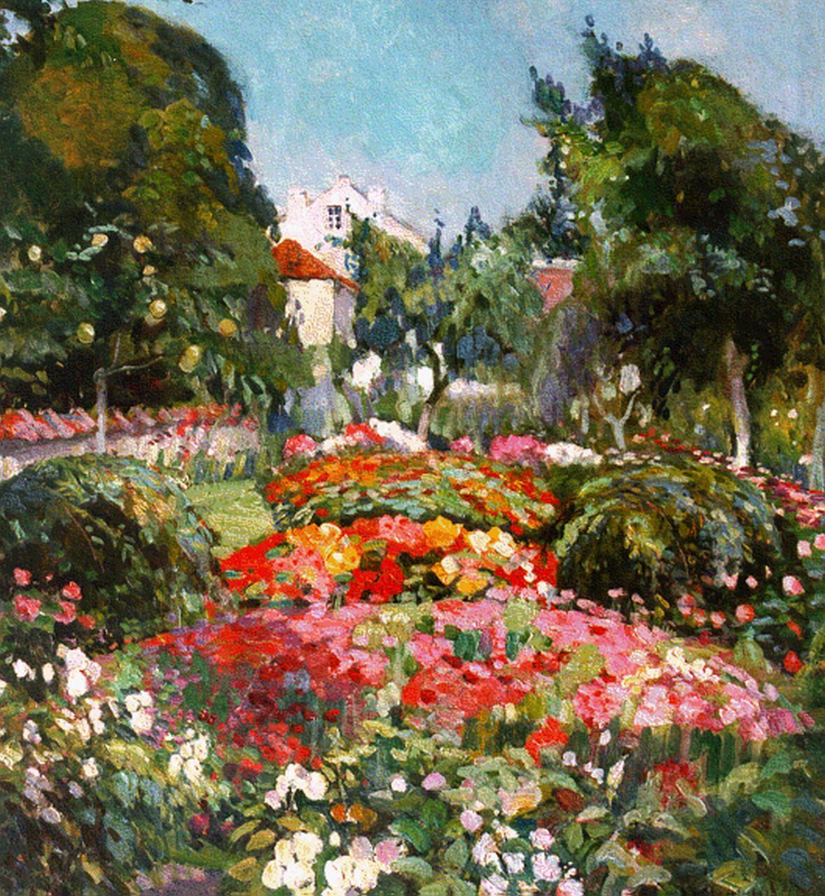 Monceau de Bergendael M. du | Mathilde du Monceau de Bergendael, Jardin en Brabant, olieverf op doek 59,8 x 50,3 cm, gesigneerd rechtsonder en gedateerd 1917 Monceau de Bergendael M. du | Mathilde du Monceau de Bergendael, Jardin en Brabant, olieverf op doek 59,8 x 50,3 cm, gesigneerd rechtsonder en gedateerd 1917