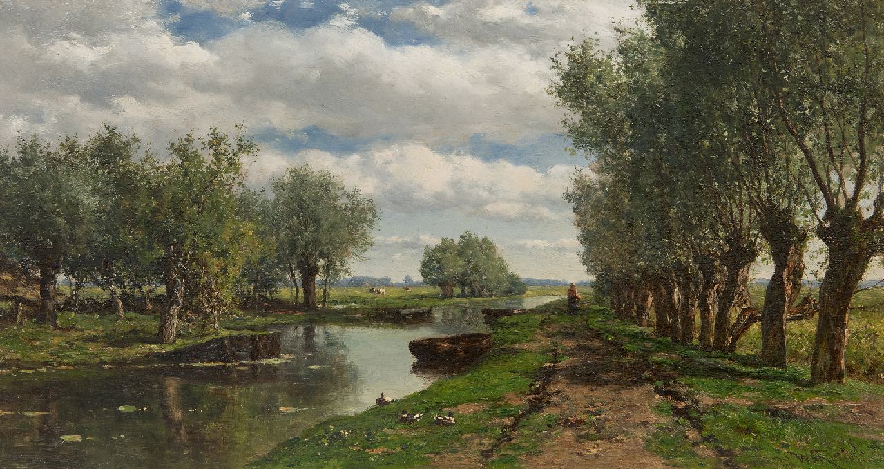 Roelofs W. | Willem Roelofs, Polderlandschap, olieverf op paneel 25,8 x 48,2 cm, gesigneerd rechtsonder Roelofs W. | Willem Roelofs, Polderlandschap, olieverf op paneel 25,8 x 48,2 cm, gesigneerd rechtsonder