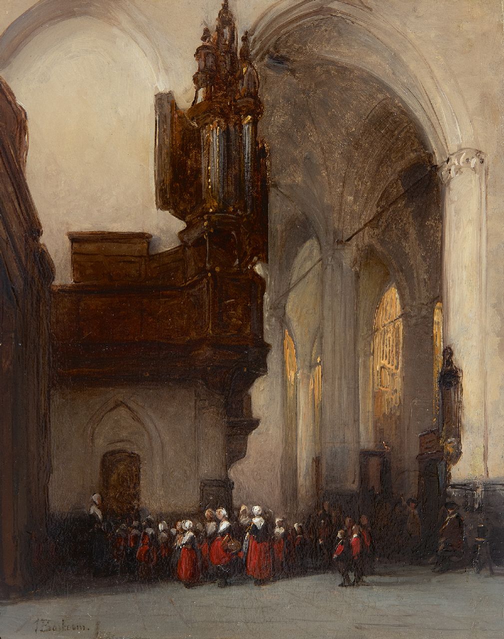 Bosboom J. | Johannes Bosboom, Wezen van het Burgerweeshuis in de Nieuwe Kerk te Amsterdam, olieverf op paneel 29,2 x 21,3 cm, gesigneerd linksonder Bosboom J. | Johannes Bosboom, Wezen van het Burgerweeshuis in de Nieuwe Kerk te Amsterdam, olieverf op paneel 29,2 x 21,3 cm, gesigneerd linksonder