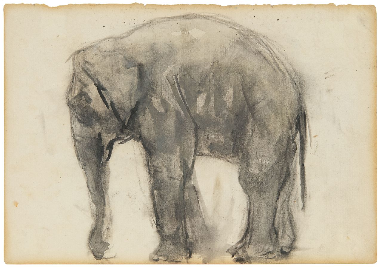 Arntzenius P.F.N.J. | Pieter Florentius Nicolaas Jacobus 'Floris' Arntzenius, Olifant, zwart krijt en gouache op papier 12,7 x 18,4 cm Arntzenius P.F.N.J. | Pieter Florentius Nicolaas Jacobus 'Floris' Arntzenius, Olifant, zwart krijt en gouache op papier 12,7 x 18,4 cm