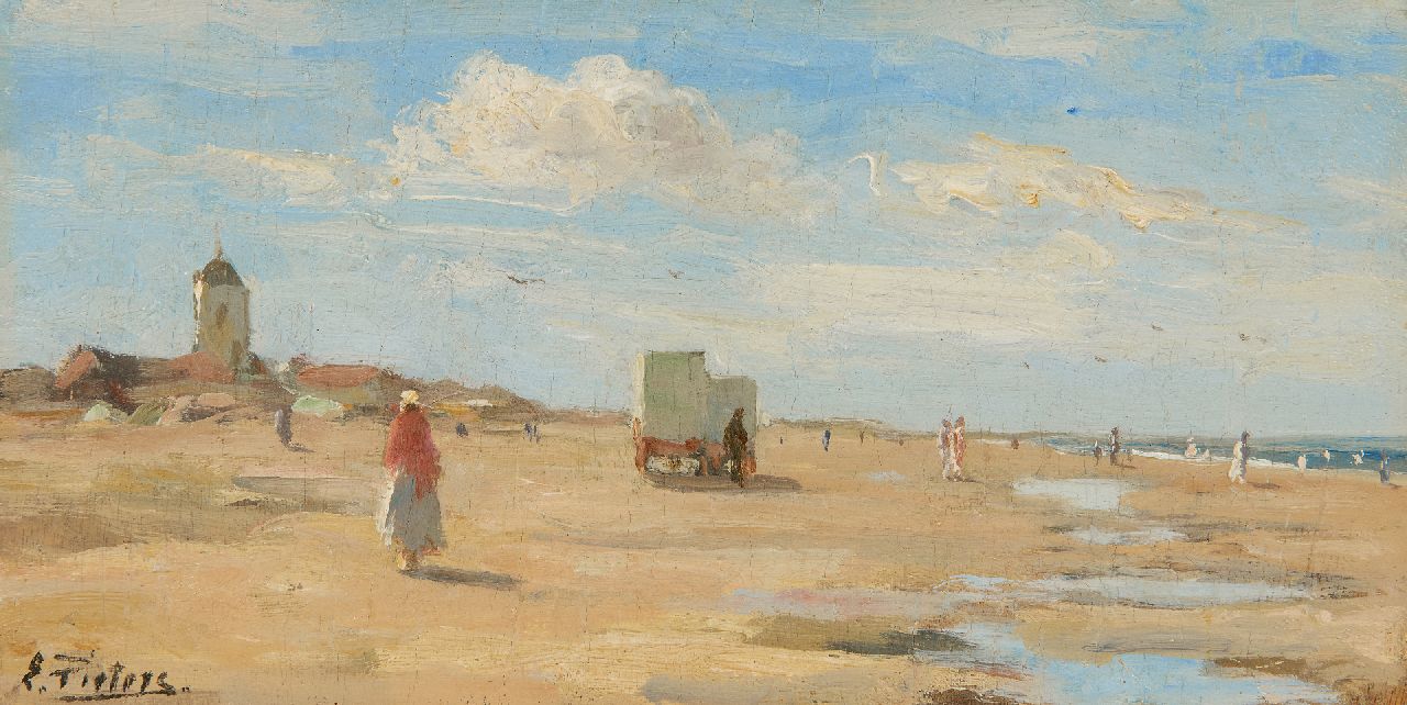 Pieters E. | Evert Pieters, Zonnige dag op het strand van Katwijk, olieverf op paneel 13,4 x 26,2 cm, gesigneerd linksonder Pieters E. | Evert Pieters, Zonnige dag op het strand van Katwijk, olieverf op paneel 13,4 x 26,2 cm, gesigneerd linksonder