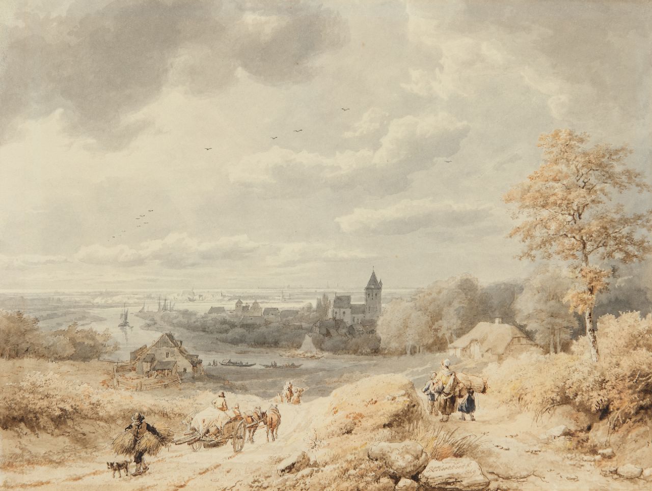 Koekkoek B.C. | Barend Cornelis Koekkoek, Gezicht op de Rijn bij Kleef, pen, penseel en inkt op papier 23,5 x 31,1 cm, gesigneerd middenonder en gedateerd 1849 Koekkoek B.C. | Barend Cornelis Koekkoek, Gezicht op de Rijn bij Kleef, pen, penseel en inkt op papier 23,5 x 31,1 cm, gesigneerd middenonder en gedateerd 1849