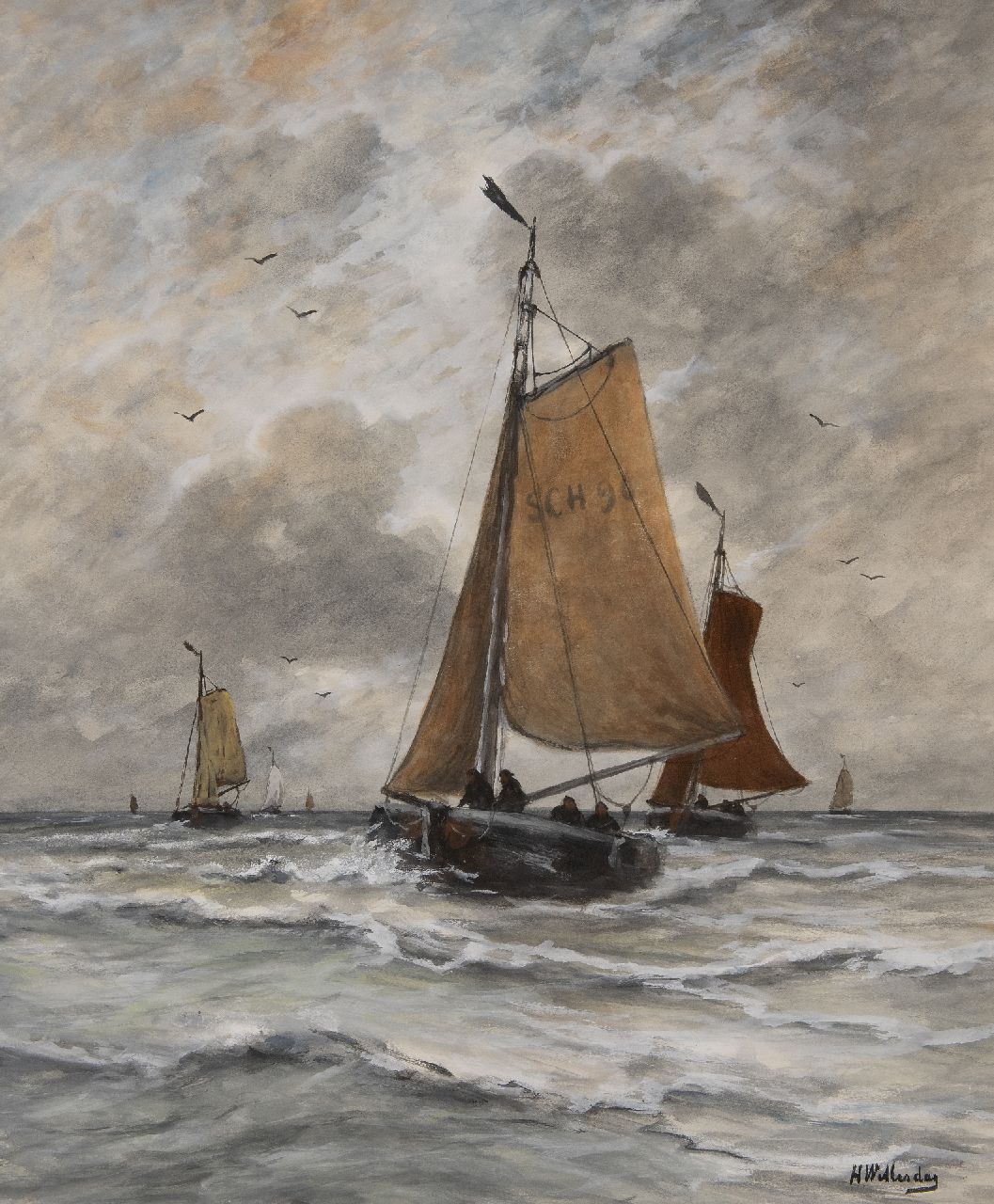 Mesdag H.W. | Hendrik Willem Mesdag, Binnenvallende bommen, Scheveningen, aquarel op papier 74,3 x 61,6 cm, gesigneerd rechtsonder Mesdag H.W. | Hendrik Willem Mesdag, Binnenvallende bommen, Scheveningen, aquarel op papier 74,3 x 61,6 cm, gesigneerd rechtsonder