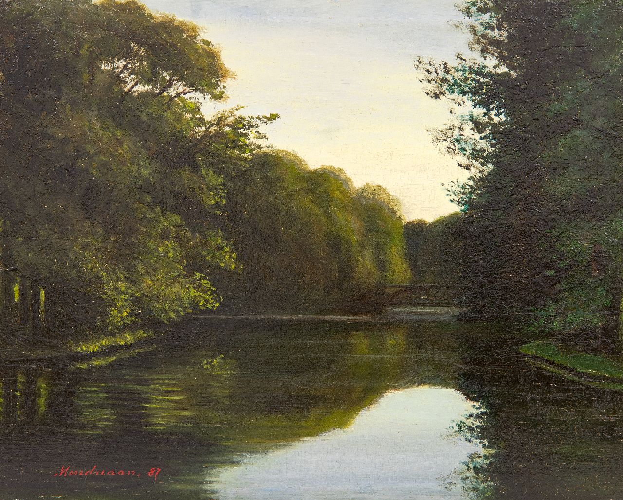 Mondriaan P.C. | Pieter Cornelis 'Piet' Mondriaan, De grote vijvers in het Haagse Bos, olieverf op paneel 24,3 x 29,6 cm, gesigneerd linksonder en gedateerd '87 Mondriaan P.C. | Pieter Cornelis 'Piet' Mondriaan, De grote vijvers in het Haagse Bos, olieverf op paneel 24,3 x 29,6 cm, gesigneerd linksonder en gedateerd '87
