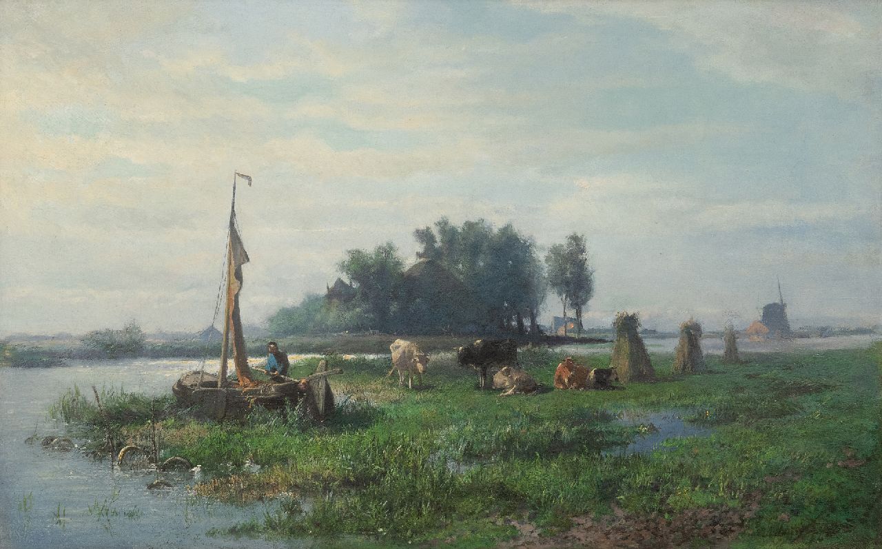 Mauve A.  | Anthonij 'Anton' Mauve, Boer met schuit bij een melkbocht, olieverf op doek 40,5 x 64,0 cm, gesigneerd rechtsonder en te dateren ca. 1870