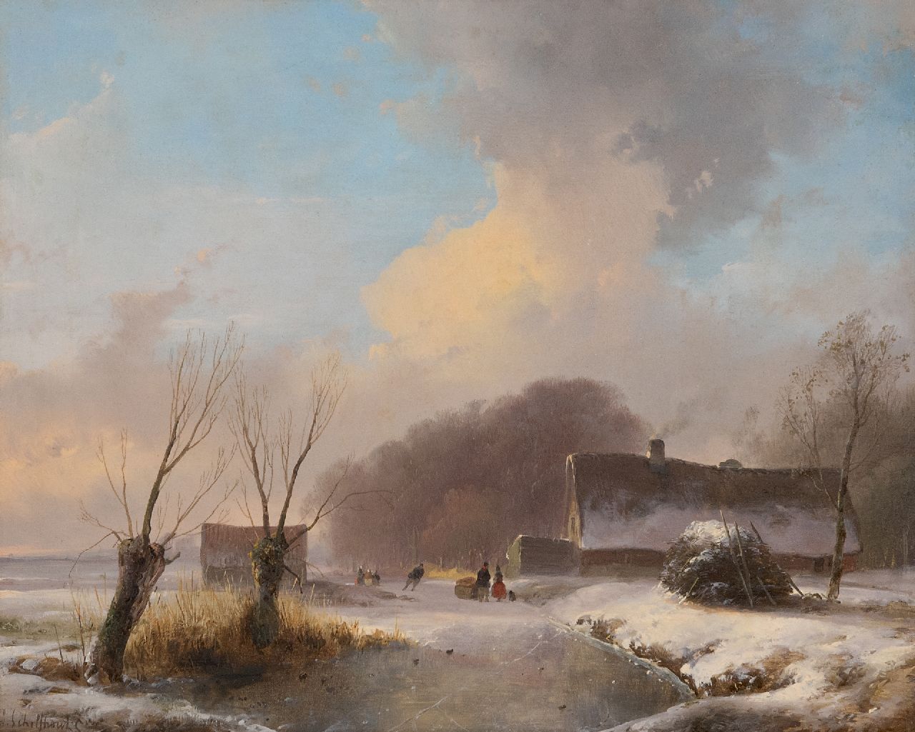 Schelfhout A. | Andreas Schelfhout, Zonnig wintergezicht met schaatsers en boerderij, olieverf op paneel 29,7 x 36,7 cm, gesigneerd linksonder en te dateren ca. 1833 Schelfhout A. | Andreas Schelfhout, Zonnig wintergezicht met schaatsers en boerderij, olieverf op paneel 29,7 x 36,7 cm, gesigneerd linksonder en te dateren ca. 1833