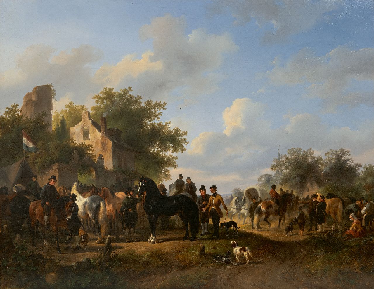 Verschuur W. | Wouterus Verschuur, Paardenmarkt, olieverf op doek 57,3 x 72,8 cm, gesigneerd middenonder Verschuur W. | Wouterus Verschuur, Paardenmarkt, olieverf op doek 57,3 x 72,8 cm, gesigneerd middenonder
