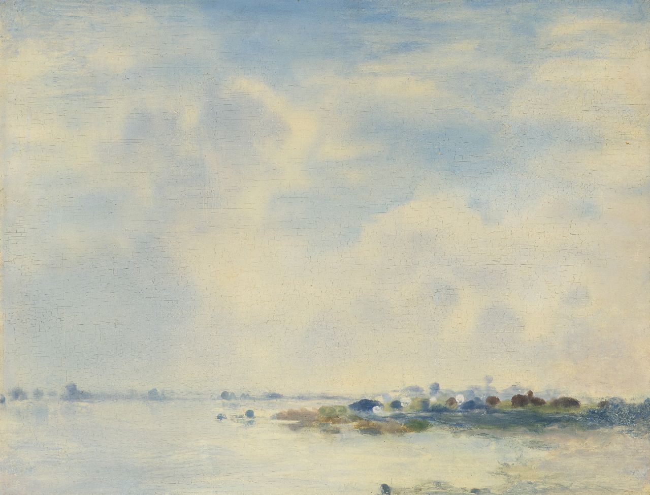 Voerman sr. J. | Jan Voerman sr., Vroege ochtend aan de IJssel, olieverf op paneel 31,1 x 41,0 cm Voerman sr. J. | Jan Voerman sr., Vroege ochtend aan de IJssel, olieverf op paneel 31,1 x 41,0 cm