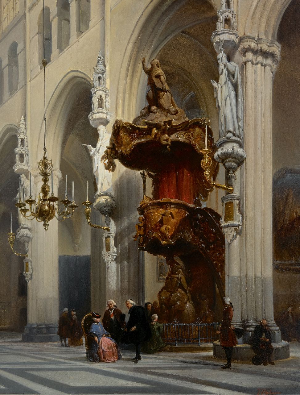 Bosboom J.  | Johannes Bosboom | Schilderijen te koop aangeboden | Interieur van de Onze Lieve Vrouwekerk in Brugge, olieverf op paneel 67,9 x 51,8 cm, gesigneerd rechtsonder