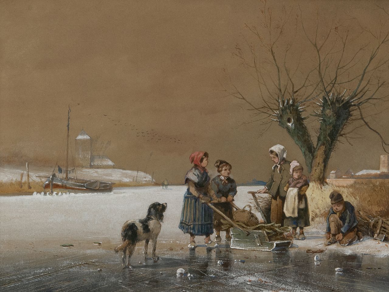 Smits J.G. | Jan Gerard Smits, Kinderen op het ijs, aquarel en gouache op papier 26,5 x 35,5 cm Smits J.G. | Jan Gerard Smits, Kinderen op het ijs, aquarel en gouache op papier 26,5 x 35,5 cm