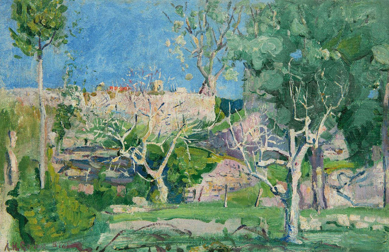 Gouwe A.H. | Adriaan Herman Gouwe, Gezicht op Biot (Zuid-Frankrijk), olieverf op doek op board 27,7 x 42,6 cm, gesigneerd linksonder en te dateren ca. 1919-1920 Gouwe A.H. | Adriaan Herman Gouwe, Gezicht op Biot (Zuid-Frankrijk), olieverf op doek op board 27,7 x 42,6 cm, gesigneerd linksonder en te dateren ca. 1919-1920
