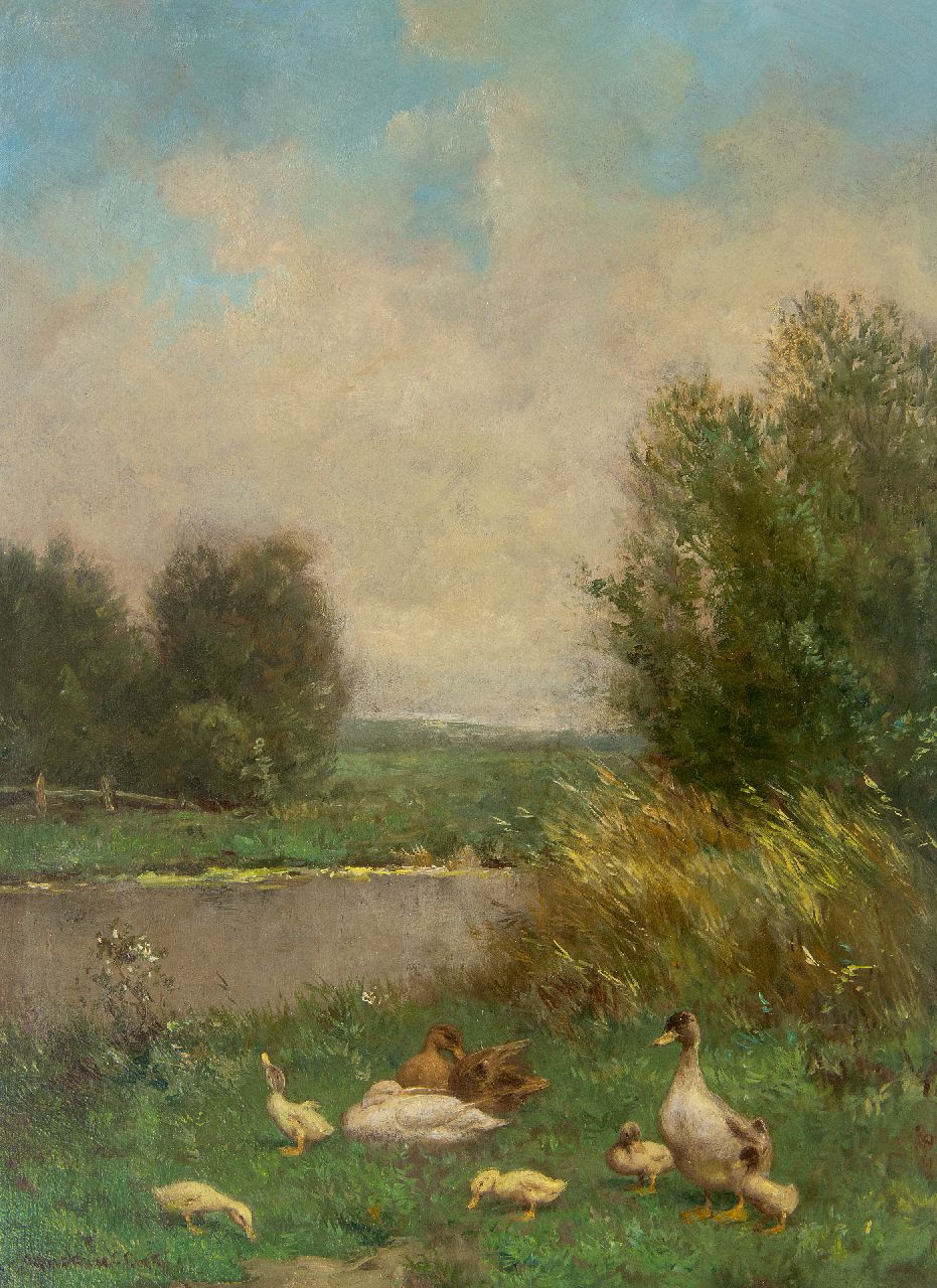 Artz C.D.L. | 'Constant' David Ludovic Artz | Schilderijen te koop aangeboden | Eenden en kuikens bij een sloot, olieverf op paneel 39,9 x 30,1 cm, gesigneerd linksonder Artz C.D.L. | 'Constant' David Ludovic Artz | Schilderijen te koop aangeboden | Eenden en kuikens bij een sloot, olieverf op paneel 39,9 x 30,1 cm, gesigneerd linksonder