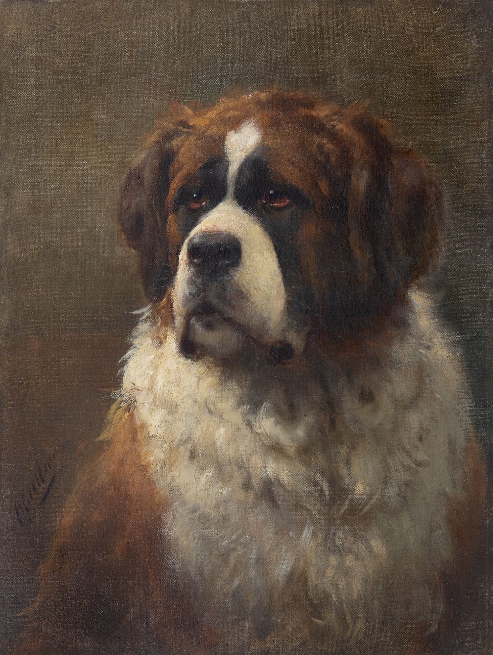 Eerelman O. | Otto Eerelman, Portret van een Sint-Bernard, olieverf op doek 60,4 x 46,0 cm, gesigneerd linksonder Eerelman O. | Otto Eerelman, Portret van een Sint-Bernard, olieverf op doek 60,4 x 46,0 cm, gesigneerd linksonder