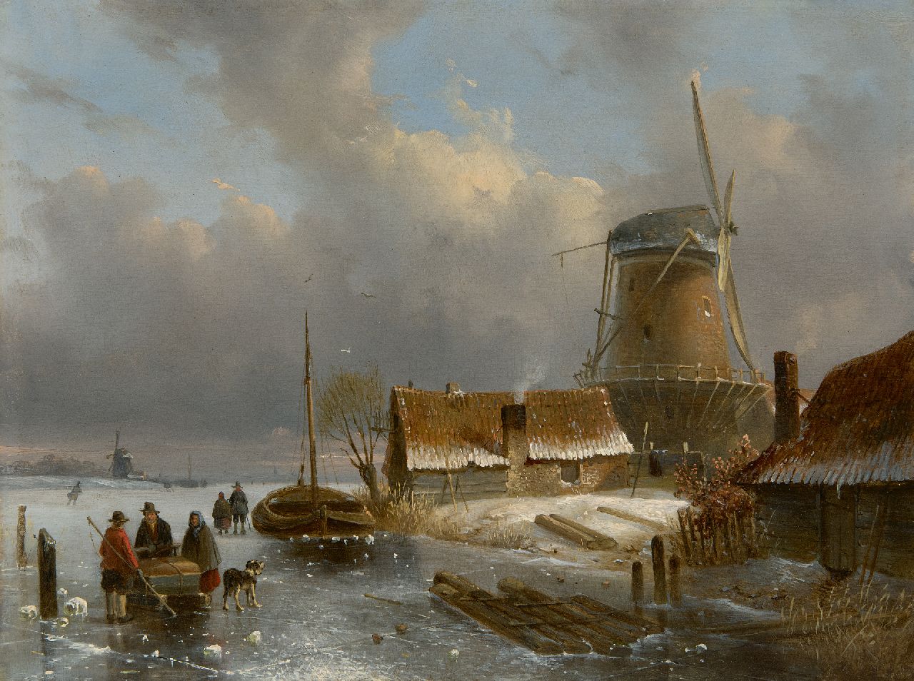 Leickert C.H.J. | 'Charles' Henri Joseph Leickert | Schilderijen te koop aangeboden | Hollands winterlandschap met goederenslee en figuren op het ijs, olieverf op paneel 24,4 x 32,5 cm, gesigneerd rechtsonder Leickert C.H.J. | 'Charles' Henri Joseph Leickert | Schilderijen te koop aangeboden | Hollands winterlandschap met goederenslee en figuren op het ijs, olieverf op paneel 24,4 x 32,5 cm, gesigneerd rechtsonder