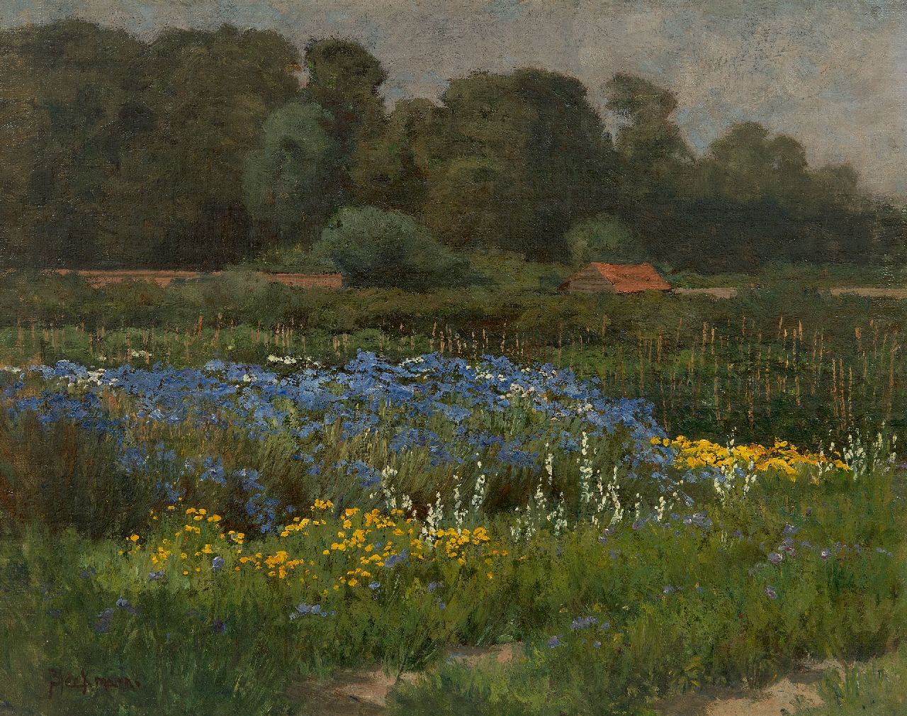 Bleckmann W.C.C. | Wilhelm Christiaan Constant Bleckmann | Schilderijen te koop aangeboden | Bloementuin aan de bosrand, olieverf op doek op board 38,3 x 48,1 cm, gesigneerd linksonder Bleckmann W.C.C. | Wilhelm Christiaan Constant Bleckmann | Schilderijen te koop aangeboden | Bloementuin aan de bosrand, olieverf op doek op board 38,3 x 48,1 cm, gesigneerd linksonder
