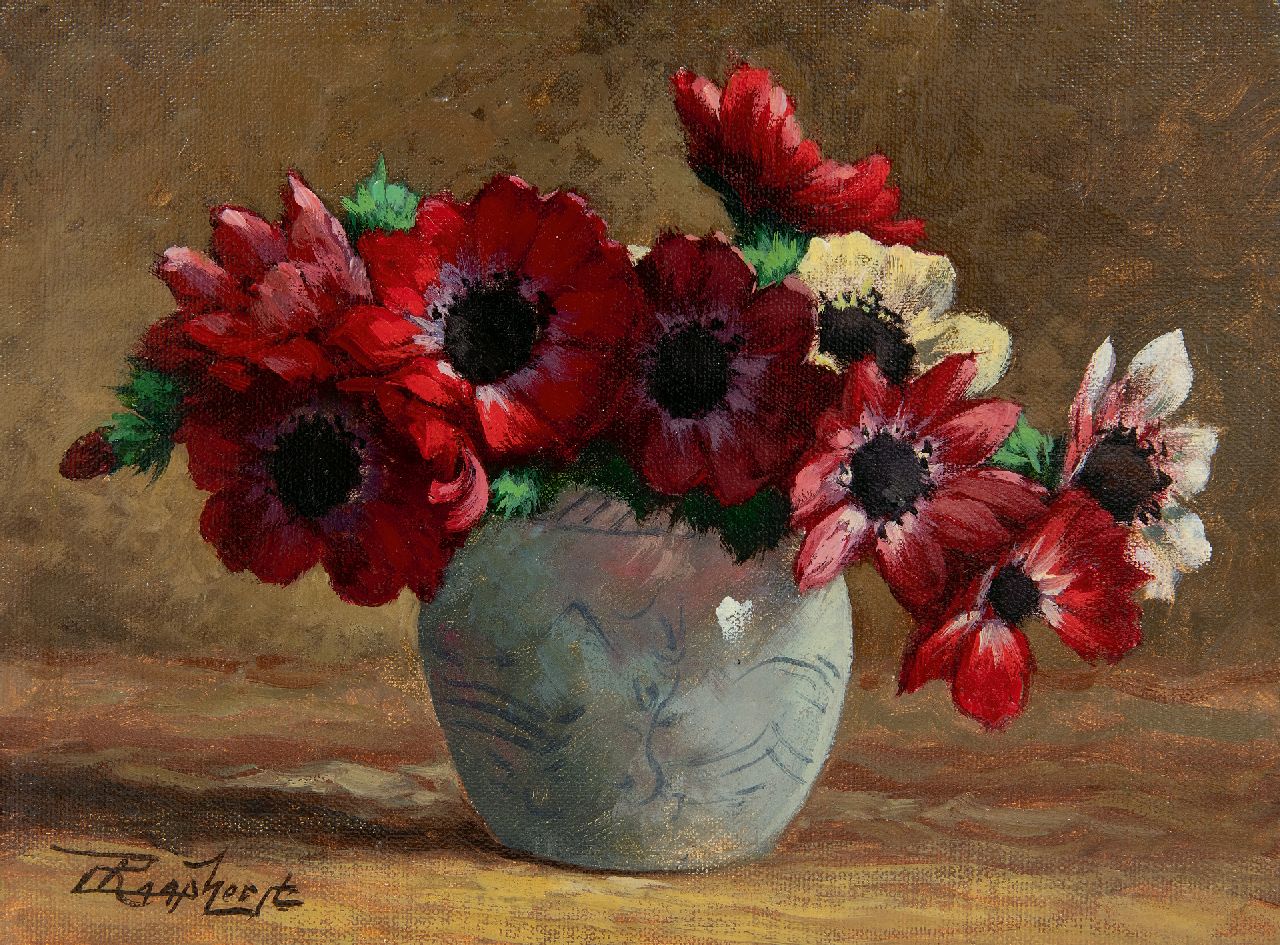 Raaphorst C.  | Cornelis Raaphorst, Anemonen in gemberpot, olieverf op doek op paneel 18,5 x 24,6 cm, gesigneerd linksonder