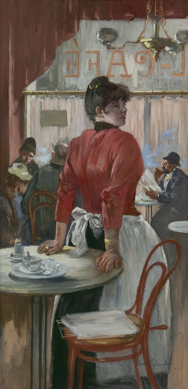 Janssen G. | Gerhard Janssen | Aquarellen en tekeningen te koop aangeboden | In het café, gouache op board 74,4 x 36,5 cm, te dateren ca. 1887-1888 Janssen G. | Gerhard Janssen | Aquarellen en tekeningen te koop aangeboden | In het café, gouache op board 74,4 x 36,5 cm, te dateren ca. 1887-1888