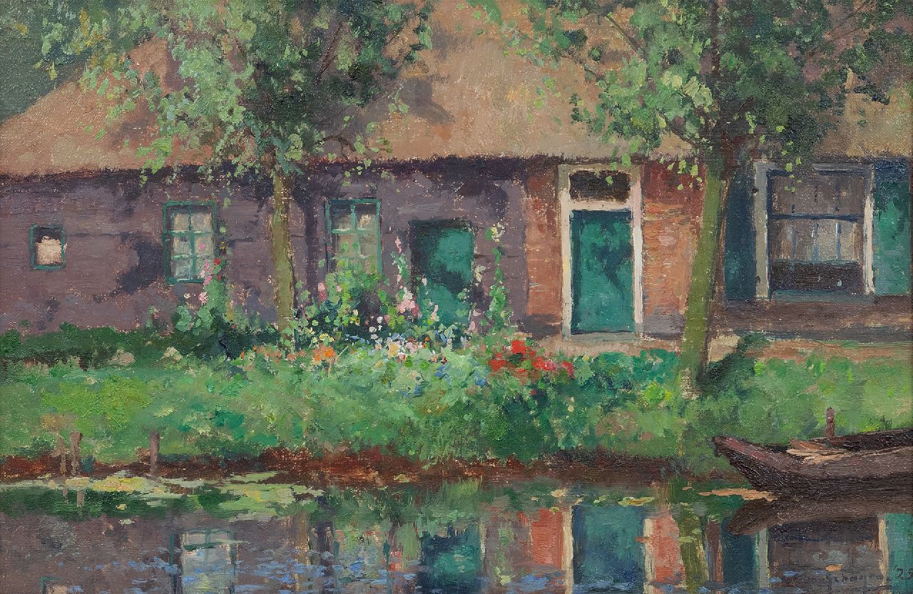 Schagen G.F. van | Gerbrand Frederik van Schagen, Boerderij aan het water, olieverf op doek 28,7 x 42,9 cm, gesigneerd rechtsonder en gedateerd '25 Schagen G.F. van | Gerbrand Frederik van Schagen, Boerderij aan het water, olieverf op doek 28,7 x 42,9 cm, gesigneerd rechtsonder en gedateerd '25