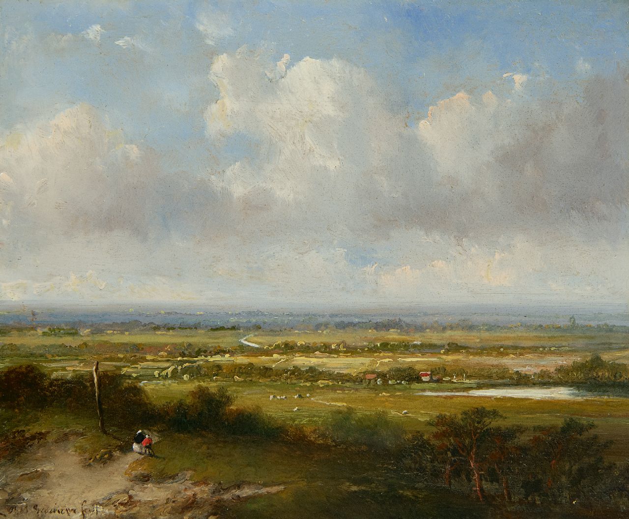 Brouwer P.M. | Petrus Marius Brouwer, Panoramisch zomerlandschap, olieverf op paneel 13,7 x 16,5 cm, gesigneerd linksonder Brouwer P.M. | Petrus Marius Brouwer, Panoramisch zomerlandschap, olieverf op paneel 13,7 x 16,5 cm, gesigneerd linksonder