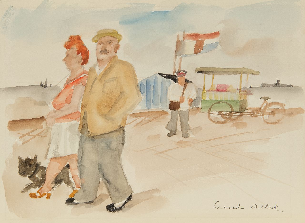 Albert E. | Ernest Albert | Aquarellen en tekeningen te koop aangeboden | Echtpaar met hond op de boulevard, aquarel op papier 26,0 x 35,0 cm, gesigneerd rechtsonder Albert E. | Ernest Albert | Aquarellen en tekeningen te koop aangeboden | Echtpaar met hond op de boulevard, aquarel op papier 26,0 x 35,0 cm, gesigneerd rechtsonder