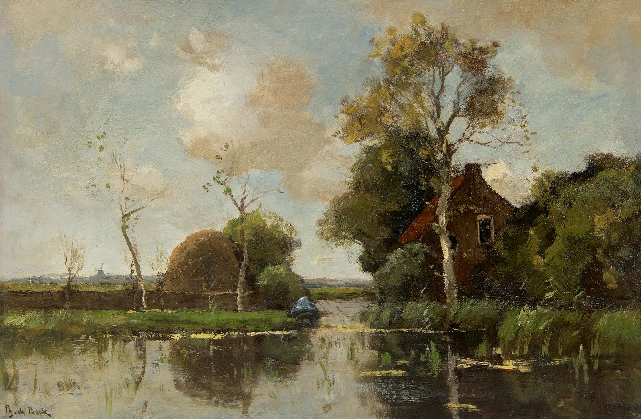 Bock T.E.A. de | Théophile Emile Achille de Bock | Schilderijen te koop aangeboden | Visser in een polderlandschap, olieverf op paneel 27,4 x 41,0 cm, gesigneerd linksonder
