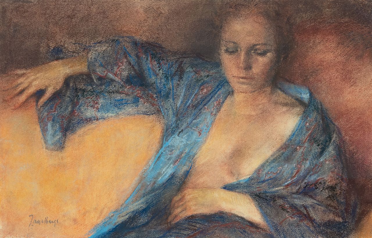 Jan Asselbergs | Vrouw in négligé, pastel op papier, 31,0 x 48,1 cm, gesigneerd l.o. Jan Asselbergs | Vrouw in négligé, pastel op papier, 31,0 x 48,1 cm, gesigneerd l.o.