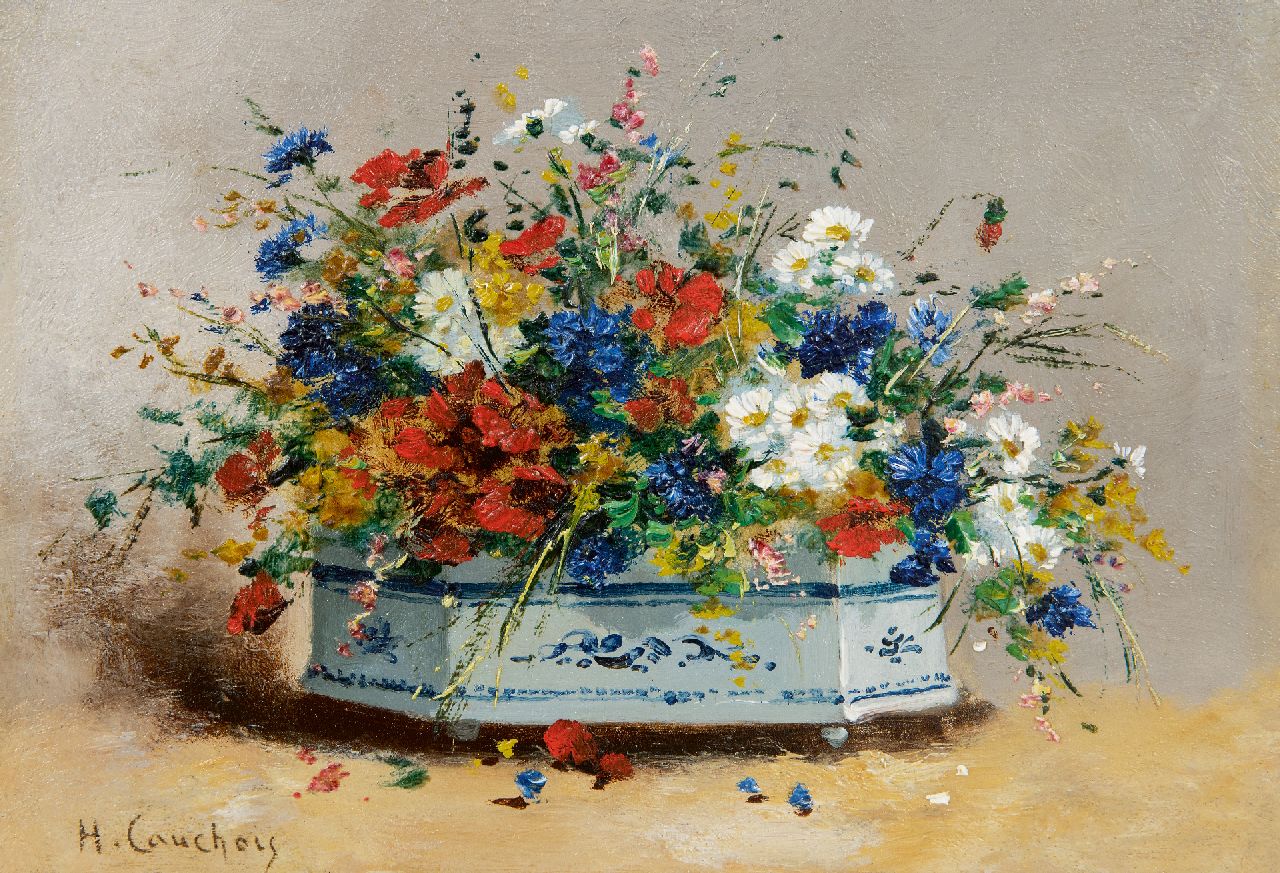 Cauchois E.H. | Eugène-Henri Cauchois, Zomerbloemen, olieverf op paneel 16,8 x 24,1 cm, gesigneerd linksonder Cauchois E.H. | Eugène-Henri Cauchois, Zomerbloemen, olieverf op paneel 16,8 x 24,1 cm, gesigneerd linksonder