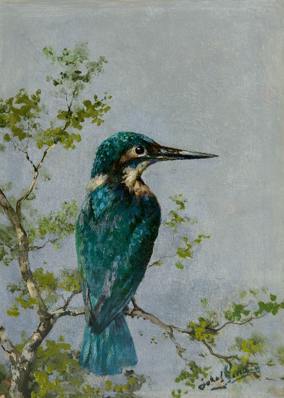 Gindra H.J.  | Hubert Joseph 'Jozef' Gindra, IJsvogel op een tak, olieverf op paneel 28,5 x 20,1 cm, gesigneerd rechtsonder
