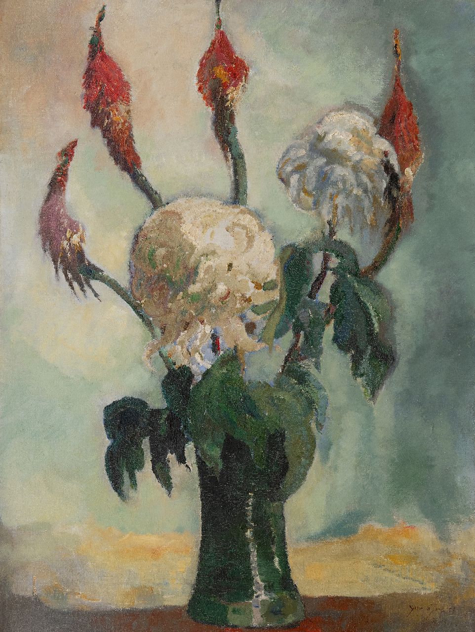 Jong G. de | Gerben 'Germ' de Jong | Schilderijen te koop aangeboden | Chrysanten, olieverf op doek 80,4 x 60,4 cm, gesigneerd rechtsonder en gedateerd 1917 Jong G. de | Gerben 'Germ' de Jong | Schilderijen te koop aangeboden | Chrysanten, olieverf op doek 80,4 x 60,4 cm, gesigneerd rechtsonder en gedateerd 1917