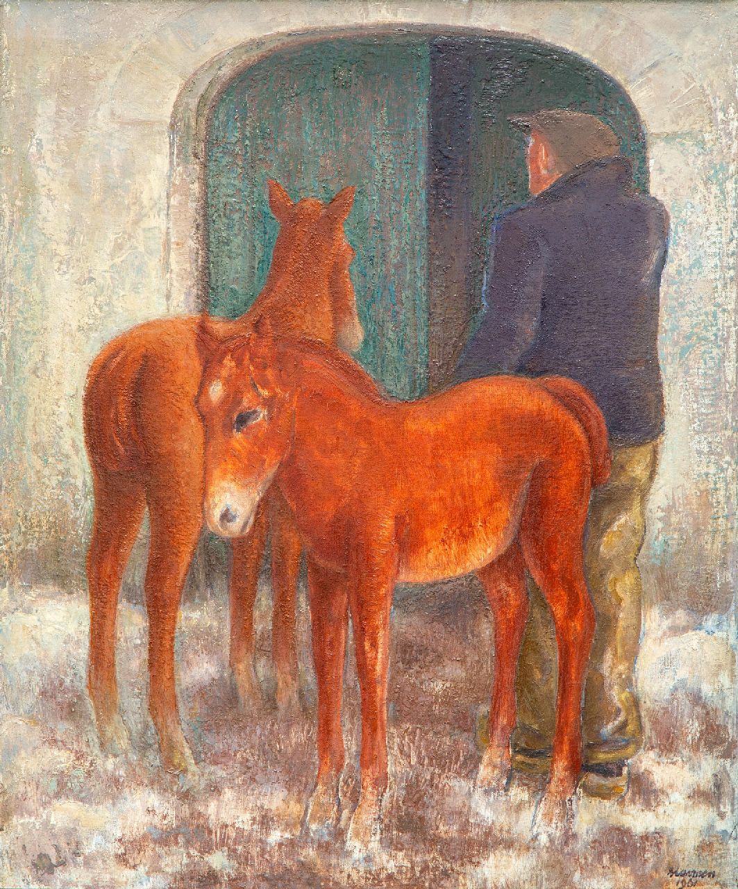 Meurs H.H. | 'Harmen' Hermanus Meurs, Veulens, olieverf op doek 64,8 x 54,4 cm, gesigneerd rechtsonder en op spieraam en gedateerd 1961 Meurs H.H. | 'Harmen' Hermanus Meurs, Veulens, olieverf op doek 64,8 x 54,4 cm, gesigneerd rechtsonder en op spieraam en gedateerd 1961