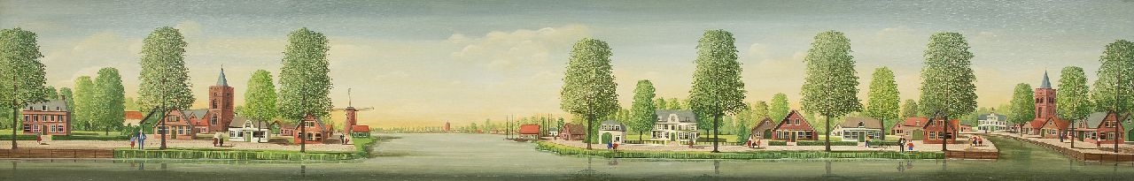 Jaap ter Haar | Hollandse dorpjes aan een vaart, olieverf op paneel, 30,2 x 180,2 cm, gesigneerd r.o.