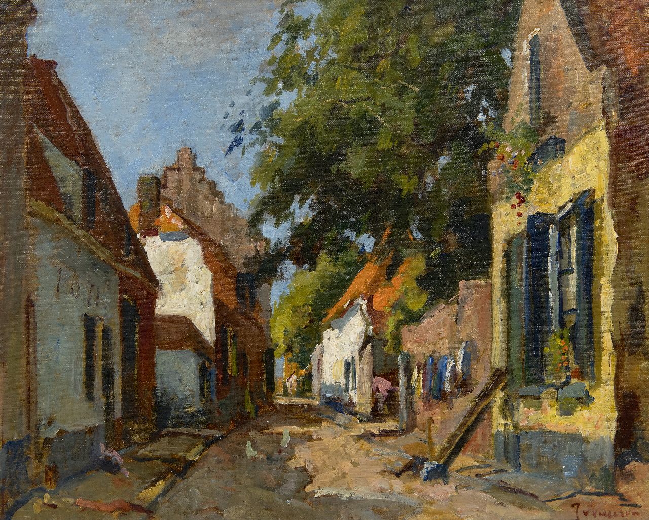 Vuuren J. van | Jan van Vuuren | Schilderijen te koop aangeboden | Zonnig dorpsstraatje, olieverf op doek 40,0 x 50,1 cm, gesigneerd rechtsonder Vuuren J. van | Jan van Vuuren | Schilderijen te koop aangeboden | Zonnig dorpsstraatje, olieverf op doek 40,0 x 50,1 cm, gesigneerd rechtsonder