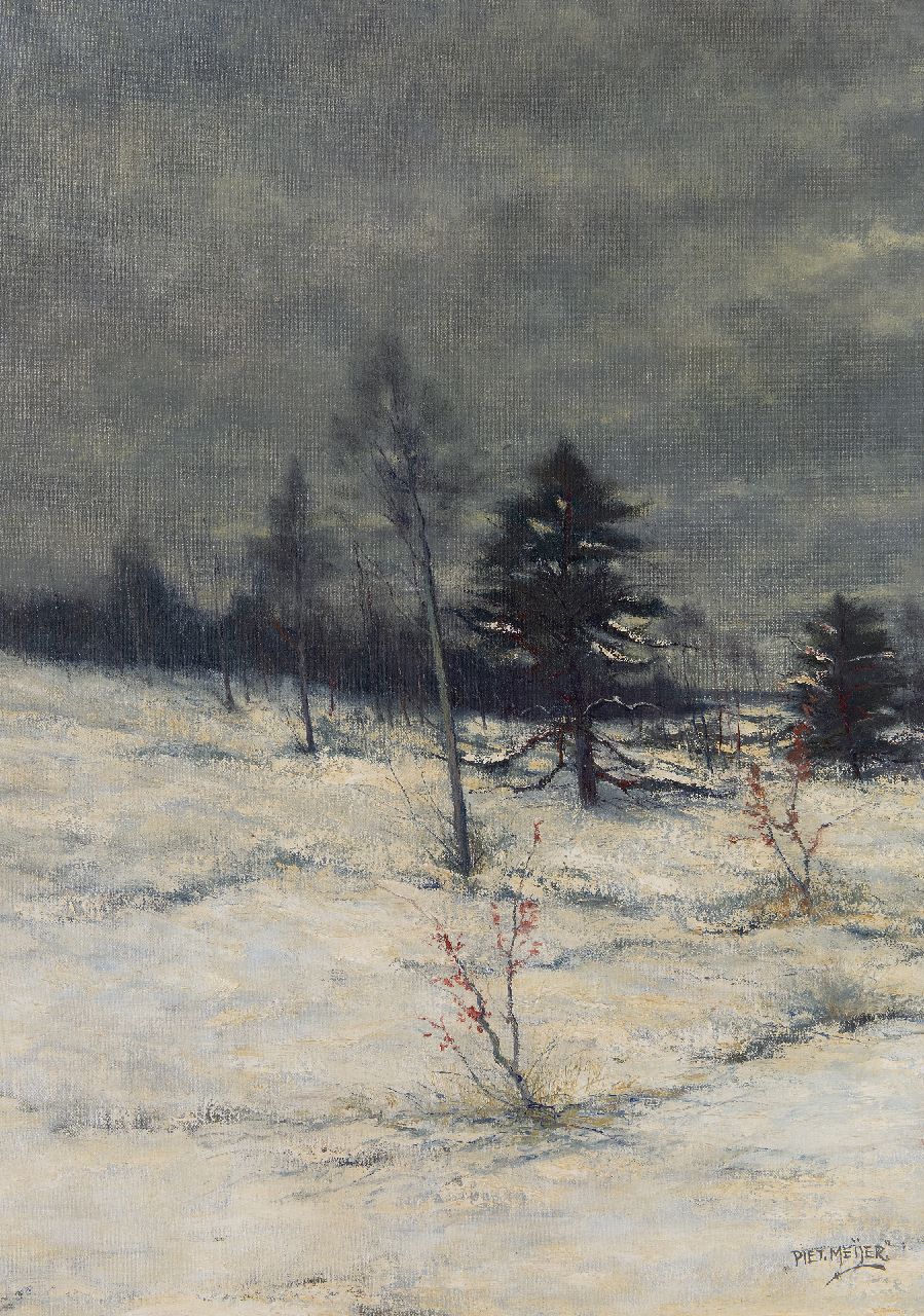 Meijer P.  | Piet Meijer, Sneeuwlandschap, olieverf op doek 70,3 x 50,0 cm, gesigneerd rechtsonder