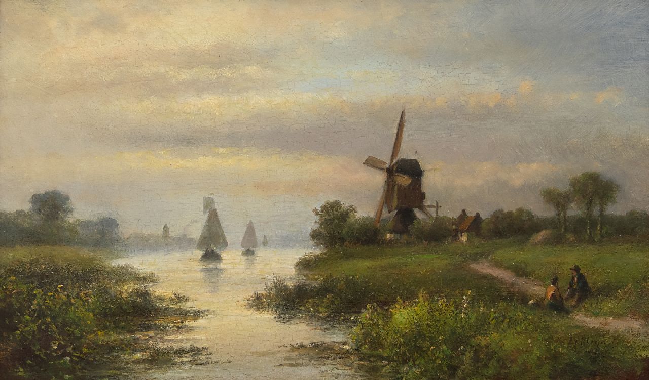 Kleijn L.J.  | Lodewijk Johannes Kleijn | Schilderijen te koop aangeboden | Molen aan het water, olieverf op paneel 20,5 x 33,3 cm, gesigneerd rechtsonder