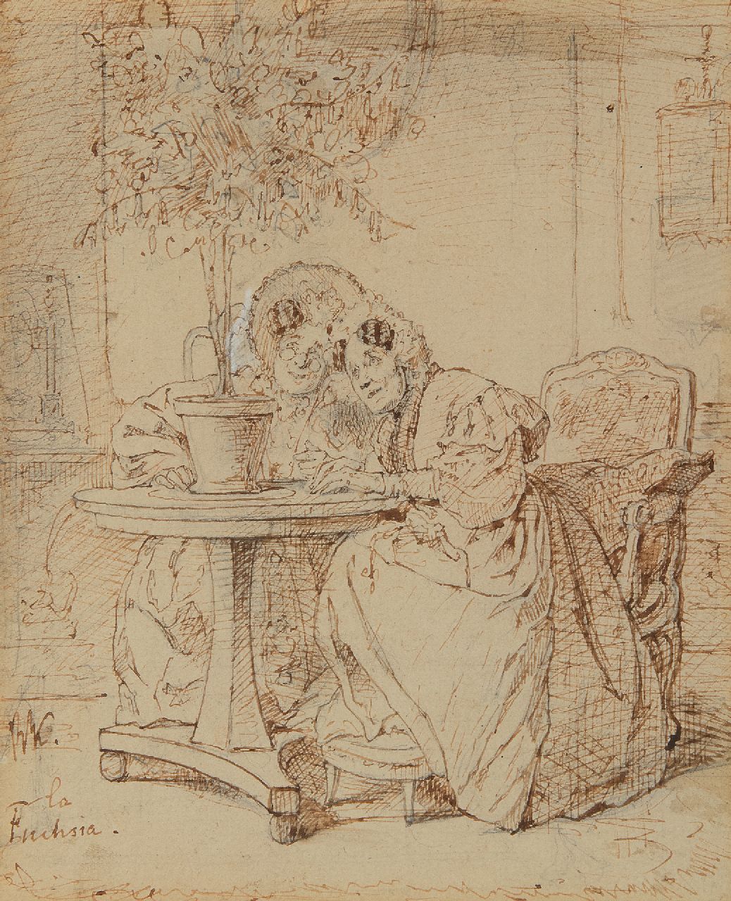 Bakker Korff A.H.  | Alexander Hugo Bakker Korff, De Fuchsia, potlood, pen en inkt op papier 18,0 x 14,5 cm, gesigneerd linksonder met monogram