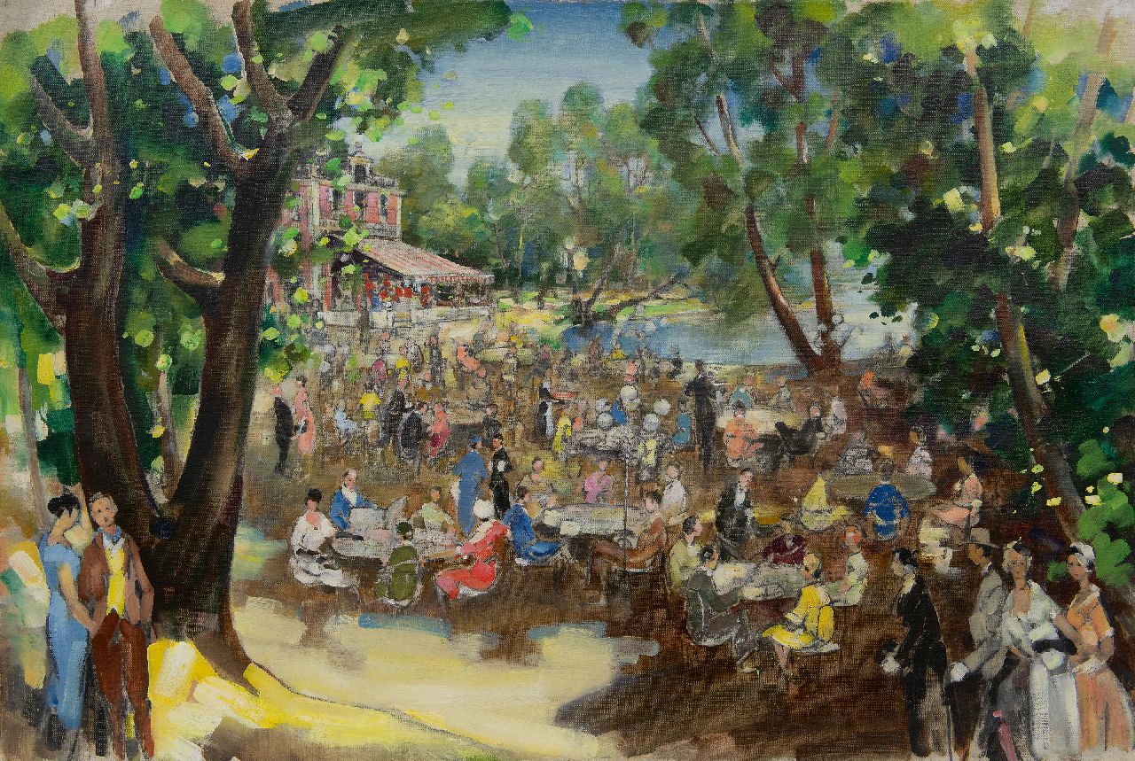 Kruizinga D.  | Dirk Kruizinga | Schilderijen te koop aangeboden | Terras in een park, olieverf op doek 60,0 x 89,9 cm