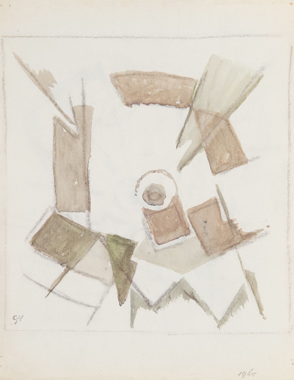 Velde G. van | Gerardus 'Geer' van Velde | Aquarellen en tekeningen te koop aangeboden | Zonder titel, krijt en aquarel op velijn 21,0 x 20,0 cm, gesigneerd linksonder met naamstempel en gedateerd 1965