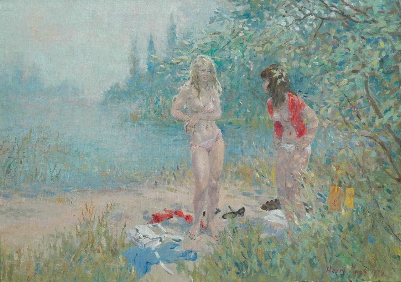 Maas H.F.H.  | Henri Frans Hubert 'Harry' Maas, Twee baadsters, olieverf op doek 50,1 x 70,3 cm, gesigneerd rechtsonder en gedateerd 1974