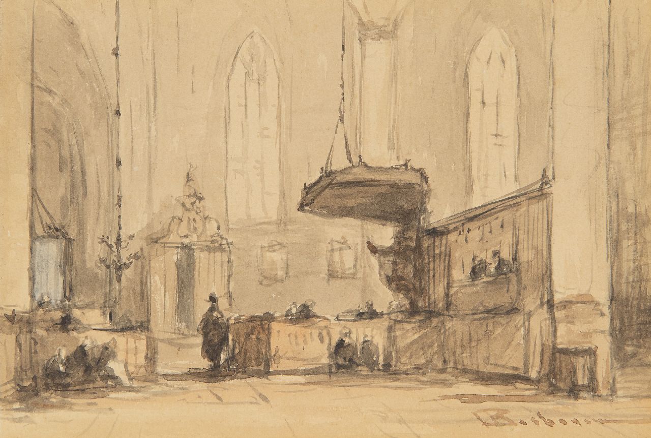 Bosboom J. | Johannes Bosboom, Interieur van de Grote Kerk te Alkmaar, aquarel op papier 12,1 x 18,2 cm, gesigneerd rechtsonder Bosboom J. | Johannes Bosboom, Interieur van de Grote Kerk te Alkmaar, aquarel op papier 12,1 x 18,2 cm, gesigneerd rechtsonder