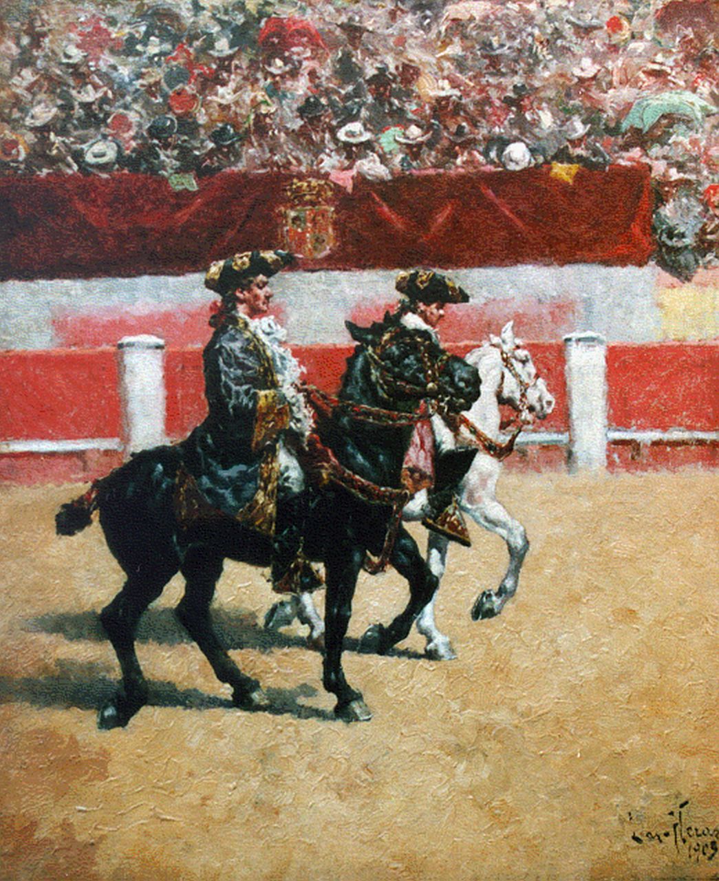 Heras G. de las | de las Heras, De 'Alguaciles' bij een stierengevecht, olieverf op doek 45,8 x 38,0 cm, gesigneerd rechtsonder en gedateerd 1903 Heras G. de las | de las Heras, De 'Alguaciles' bij een stierengevecht, olieverf op doek 45,8 x 38,0 cm, gesigneerd rechtsonder en gedateerd 1903